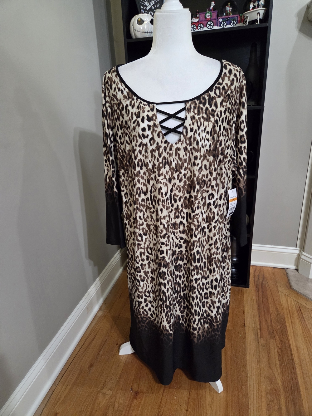 Kim Rogers Leopard Print Crisscross Midi Dress - Brown & Cream